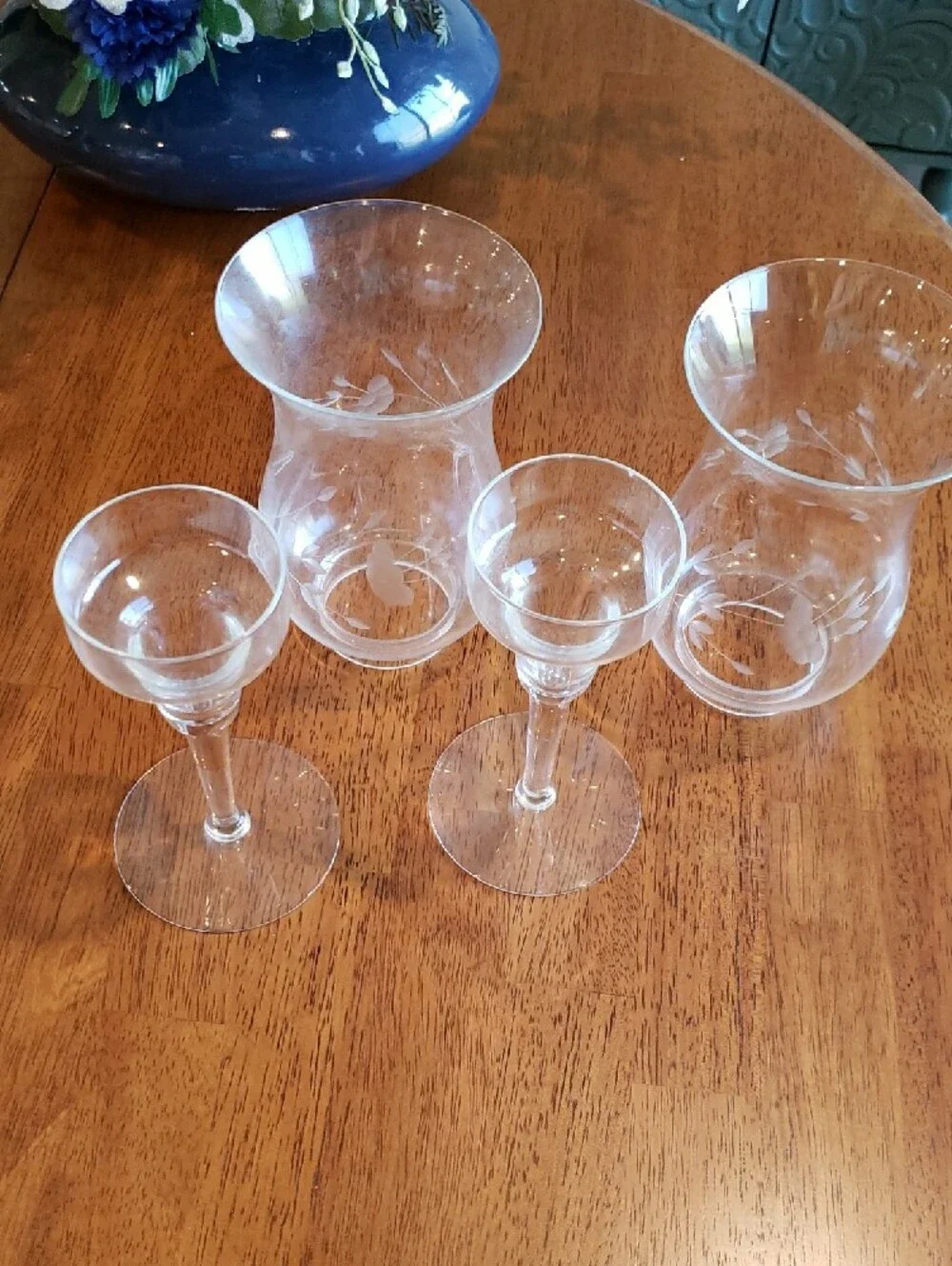 Princess House Heritage Hurricane Candle Holders - Etched Glass